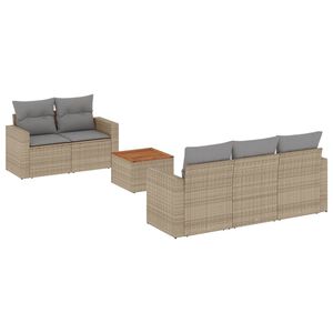 vidaXL Soffgrupp f&ouml;r tr&auml;dg&aring;rden med dynor 6 delar beige konstrotting