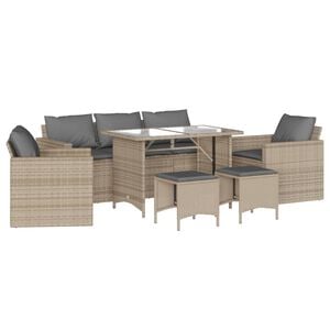 vidaXL Soffgrupp f&ouml;r tr&auml;dg&aring;rden med dynor 6 delar beige konstrotting