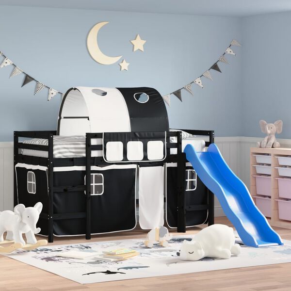 vidaXL Lofts&auml;ng med tunnel vit&svart 90x200 cm massiv furu