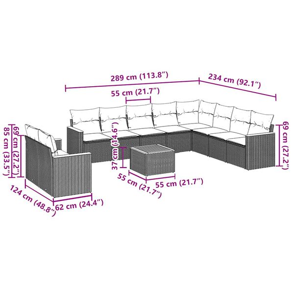 vidaXL Loungegrupp f&ouml;r tr&auml;dg&aring;rden m. dynor 11 delar konstrotting svart