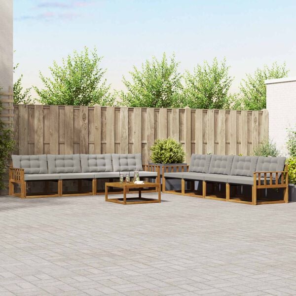 vidaXL Utomhussoffset med kudde 9 pcs Naturlig och Ljus Gr&aring;