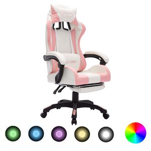 vidaXL Gamingstol med RGB LED-lampor rosa och vit konstl&auml;der