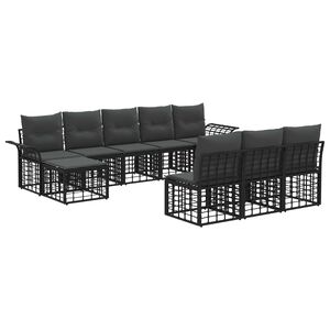 vidaXL Utomhussoffset 9 st Svart och M&ouml;rkgr&aring; Polyester