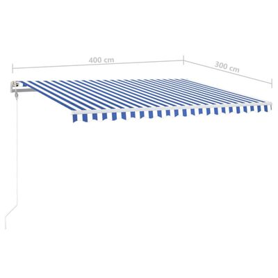 vidaXL Automatisk markis med vindsensor & LED 400x300 cm blå och vit