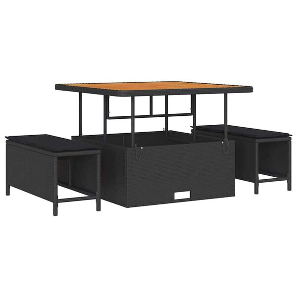 vidaXL Tr&auml;dg&aring;rdsoffset med kudde med lagring med kudde 9 pcs Svart