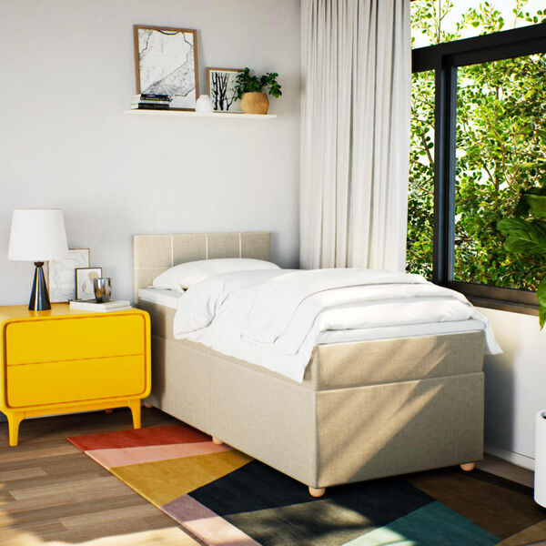 vidaXL Rams&auml;ng med madrass gr&auml;ddvit 90x190 cm tyg