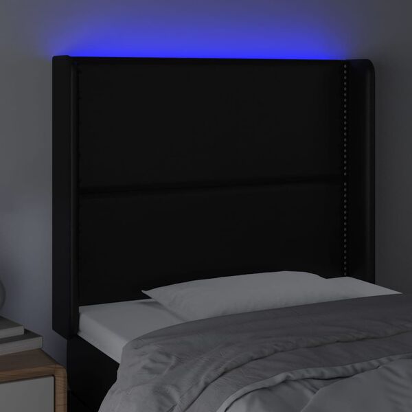 vidaXL Sänggavel LED svart 103x16x118/128 cm konstläder