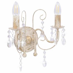 vidaXL V&auml;gglampa med p&auml;rlor antikvit 2 x E14-gl&ouml;dlampor