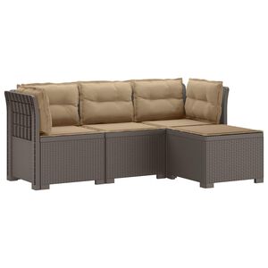 vidaXL 4-sits Tr&auml;dg&aring;rdsoffa med Kuddar Rattan Look PP Ljusgr&aring;