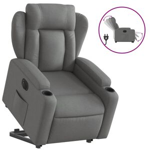 vidaXL Elektrisk reclinerf&aring;t&ouml;lj med uppresningshj&auml;lp m&ouml;rkgr&aring; tyg