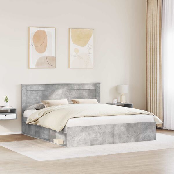 vidaXL S&auml;ngram med huvudgavel Betong 200 x 200 cm Massiv furu