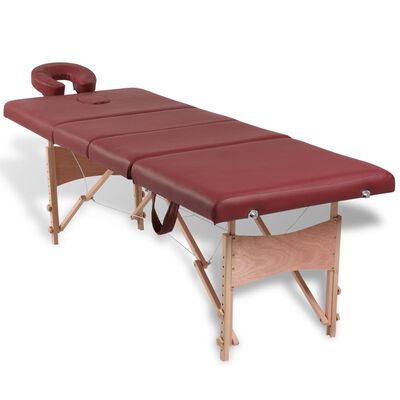 Röd hopfällbar 4-sektions massagebänk med träram