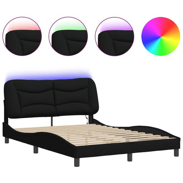 vidaXL Bed Frame with LED without Mattress "Hvar" Black 140x200 cm Fabric