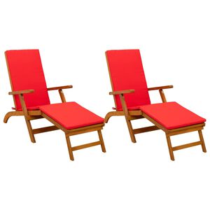 vidaXL Reclining och F&auml;llbar Solstol 2 pcs R&ouml;d 55 x 146 x 91 cm
