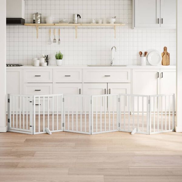 vidaXL Hundgrind med d&ouml;rr vikbar 6 paneler vit 300 cm poppel