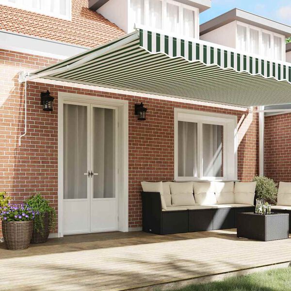 vidaXL Utf&auml;llbar markis Gr&ouml;n och Vit 500 &times; 300 cm Polyester, Metall