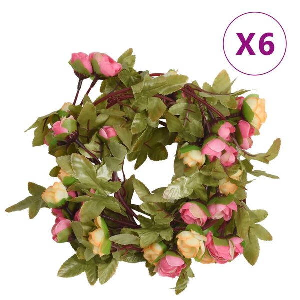 vidaXL Julkransar med blommor 6 st rosa 215 cm