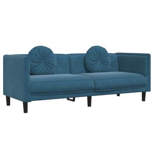 vidaXL Soffa med kuddar 3-sits bl&aring; sammet