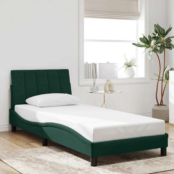 vidaXL Bed Frame with LED without Mattress "Hanko" Dark Green 80x200 cm Velvet