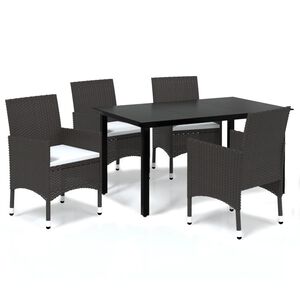 vidaXL Matgrupp f&ouml;r tr&auml;dg&aring;rden med dynor 5 delar konstrotting brun