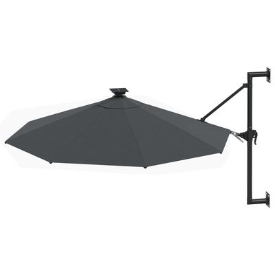 vidaXL Väggmonterat parasoll med LED och metallstång 300 cm antracit