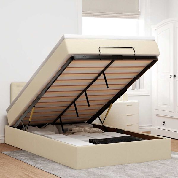 vidaXL Ottoman s&auml;ngram med madrass gr&auml;ddvit 120x190 cm tyg