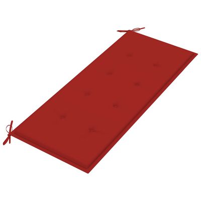 vidaXL Bataviabänk med röd dyna 120 cm massiv teak