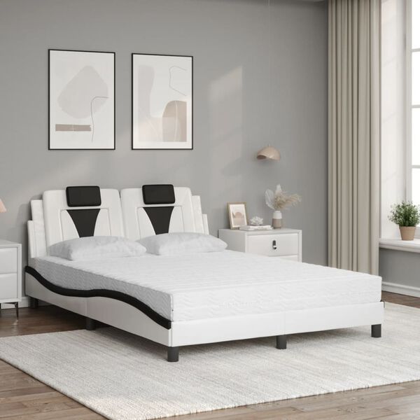 vidaXL Bed "Viana" with Mattress White and Black 140x190 cm Faux Leather