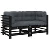 vidaXL H&ouml;rnsoffor med dynor 2 st svart massiv furu