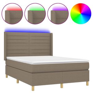 vidaXL Rams&auml;ng med madrass & LED taupe 140x190 cm tyg