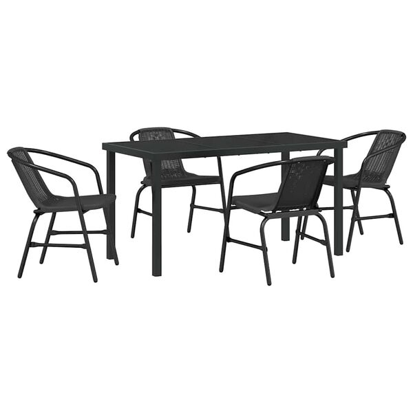 vidaXL Tr&auml;dg&aring;rdsm&ouml;belset 5 pcs Svart Pulverlackerat st&aring;l