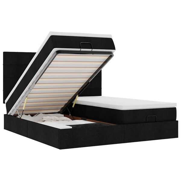 vidaXL Ottoman sängram med madrasser svart 180x200 cm tyg