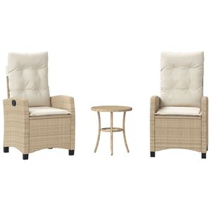 vidaXL Bistrogrupp med dynor 3 delar beige konstrotting