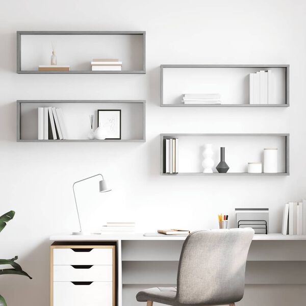 vidaXL V&auml;gghylla kubformad 4 st betonggr&aring; 80x15x26,5cm konstruerat tr&auml;