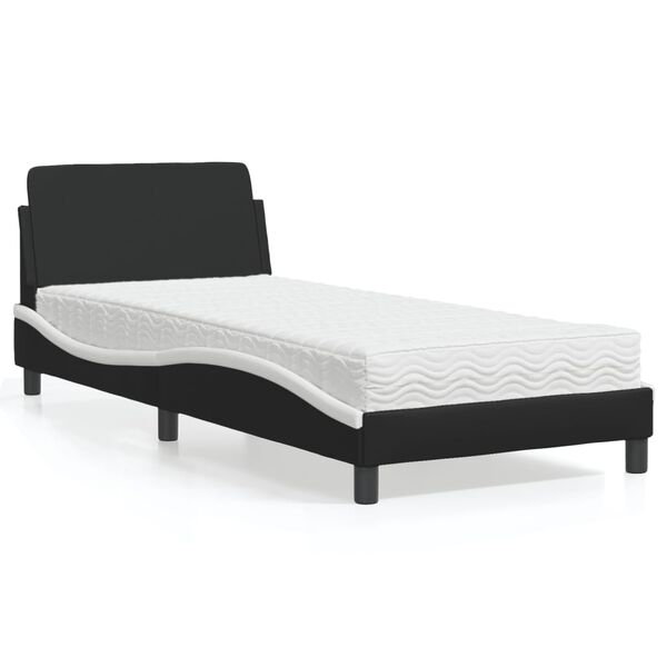 vidaXL Bed with Mattress "Dover" Black and White 90x190 cm Faux Leather