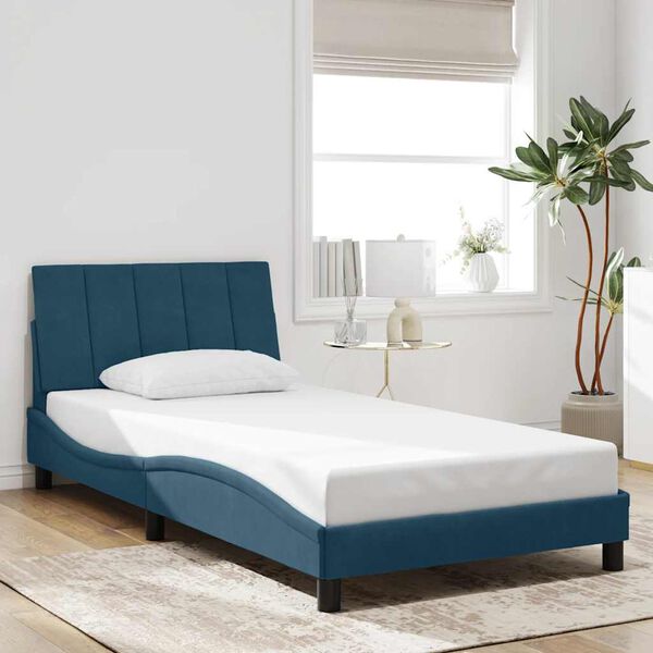 vidaXL Bed Frame with LED without Mattress "Hanko" Blue 100x200 cm Velvet