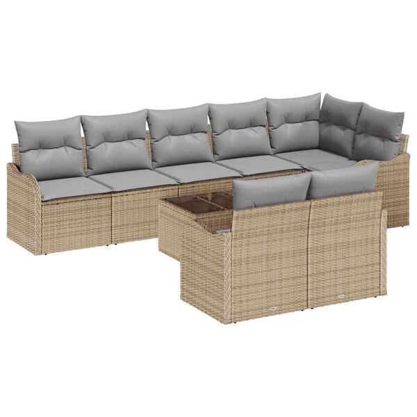 vidaXL Tr&auml;dg&aring;rdsoffset med kudde 9 pcs beige och ljusgr&aring; Poly rattan