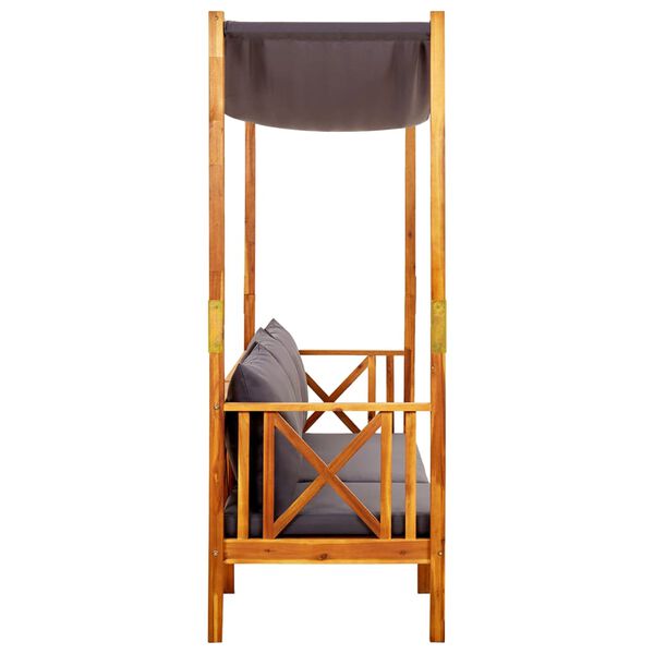 vidaXL Trädgårdsbänk med baldakin och fotpallar massivt akaciaträ