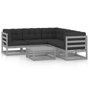 vidaXL Loungegrupp f&ouml;r tr&auml;dg&aring;rden med dynor 6 delar massiv furu
