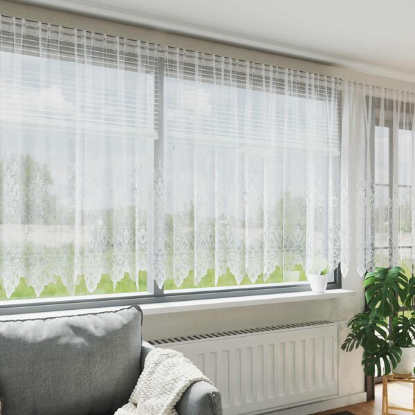 vidaXL Spetsgardin med gardiner Blommor Vit 240 x 500 cm Polyester