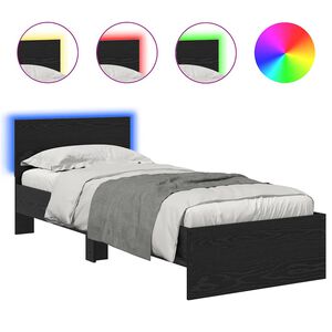 vidaXL S&auml;ngram med LED -remsljus Svart Ek 75 x 190 cm Konstruerat tr&auml;