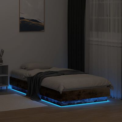 vidaXL Sängram med LEDs rökfärgad ek 75x190 cm