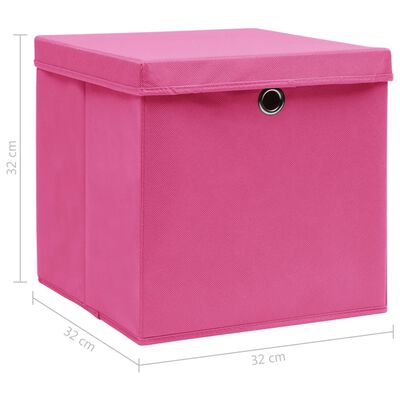 vidaXL Förvaringslådor med lock 10 st rosa 32x32x32 cm tyg