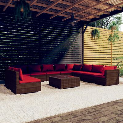 vidaXL Loungegrupp för trädgården med dynor 11 delar brun konstrotting