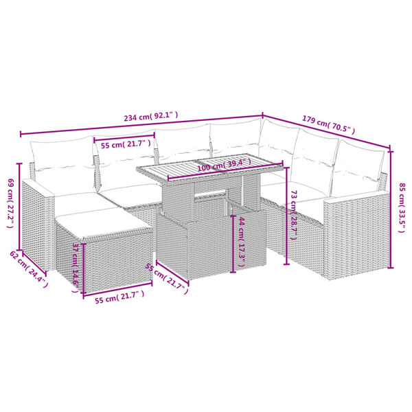 vidaXL Loungegrupp f&ouml;r tr&auml;dg&aring;rden med dynor 8 delar gr&aring; konstrotting