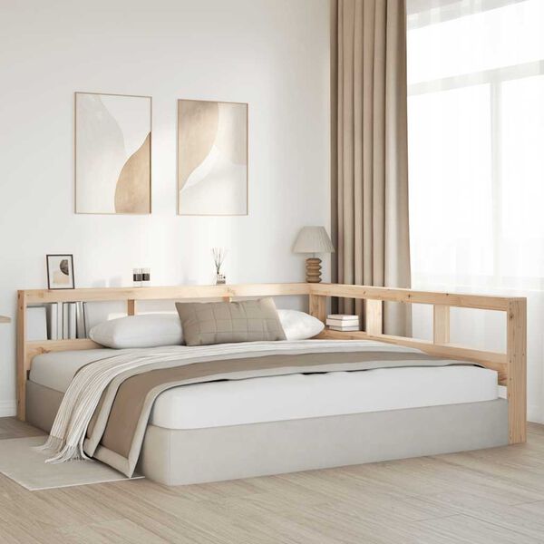 vidaXL Bokhylla sänggavel L-formad 180 cm massiv furu