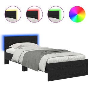 vidaXL S&auml;ngram med LED -remsljus Svart Ek 100 x 200 cm Konstruerat tr&auml;