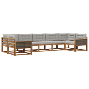 vidaXL Utomhussoffset med kudde 7 pcs Naturlig och ljusgr&aring;