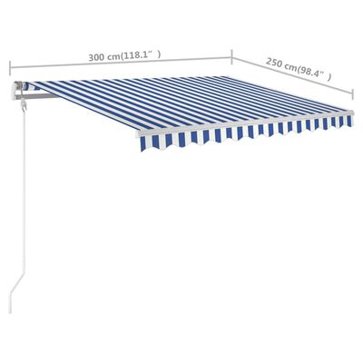 vidaXL Markis med stolpar manuellt infällbar 3x2,5 m blå och vit