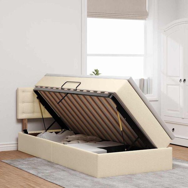 vidaXL F&ouml;rvaringss&auml;ng med LED med madrass Kr&auml;m 100 x 200 cm tyg